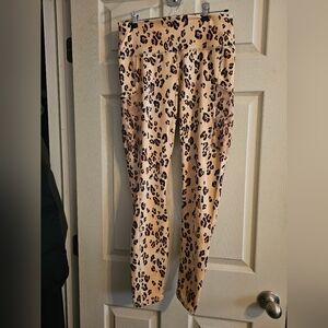Fabletics PowerHold Leopard Print Leggings - Black and Tan